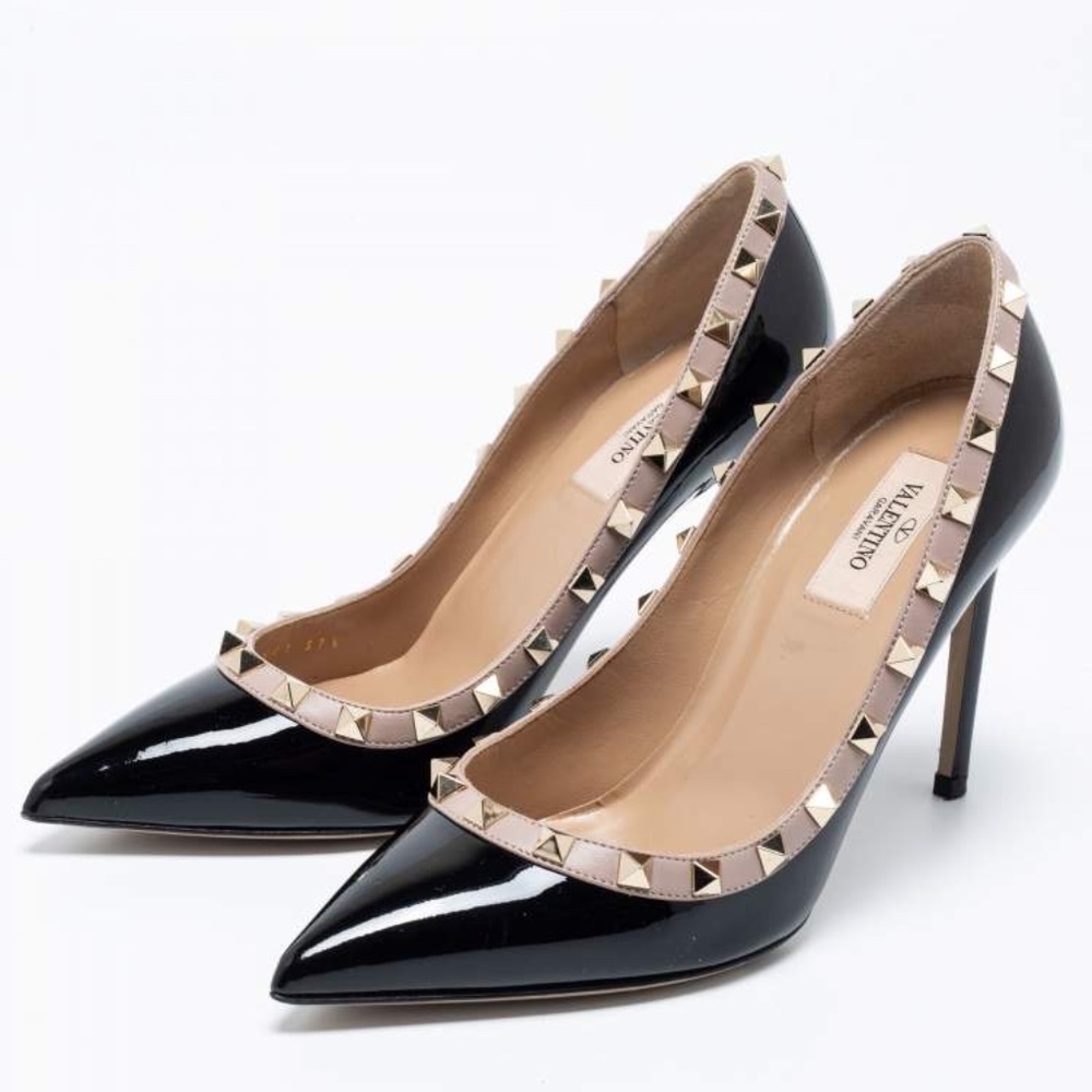 Valentino Black Patent Leather Rockstud Pointed Toe Pumps